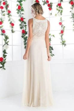 Formal Gowns Cinderella Divine - Lace Embroidered Bateau Neck Sheath Dress