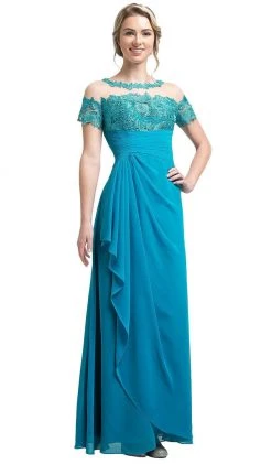Formal Gowns Cinderella Divine - Lace Illusion Bateau Pleated Sheath Dress