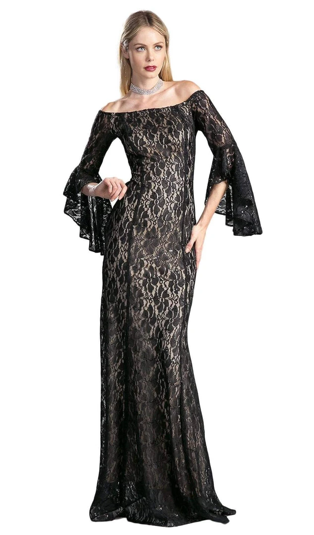 Cinderella Divine - Lace Long Bell Sleeve Sheath Dress 3 Cinderella Divine - Lace Long Bell Sleeve Sheath Dress