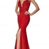 Cinderella Divine - Lace Scalloped Deep V-neck Trumpet Dress CF319