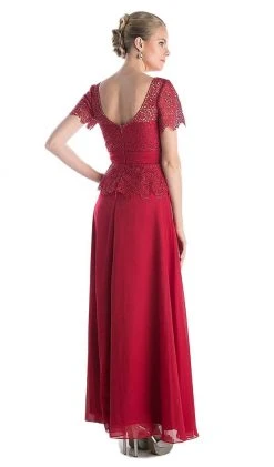 Formal Gowns Cinderella Divine - Lace Short Sleeve Illusion Bateau Sheath Dress 43 Formal Gowns Cinderella Divine - Lace Short Sleeve Illusion Bateau Sheath Dress