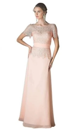 Formal Gowns Cinderella Divine - Lace Short Sleeve Illusion Bateau Sheath Dress 40 Formal Gowns Cinderella Divine - Lace Short Sleeve Illusion Bateau Sheath Dress