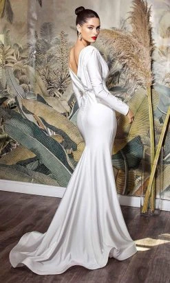 Cinderella Divine - Long Sleeve Mermaid Bridal Gown CD0169 - 1 Pc Off White In Size L Available
