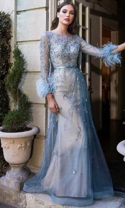 Formal Gowns Cinderella Divine - Long Sleeve Tulle Evening Gown B716 - 1 Pc Sea Mist In Size 8 Available