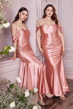 Cinderella Divine - Metallic Draped Prom Dress CH163C 1 Pc Dusty Rose In Size 4X Available Formal Gowns