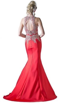 Cinderella Divine - Metallic Lace Adorned High Neck Mermaid Evening Gown Formal Gowns 24 Cinderella Divine - Metallic Lace Adorned High Neck Mermaid Evening Gown Formal Gowns