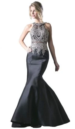Cinderella Divine - Metallic Lace Adorned High Neck Mermaid Evening Gown Formal Gowns 20 Cinderella Divine - Metallic Lace Adorned High Neck Mermaid Evening Gown Formal Gowns
