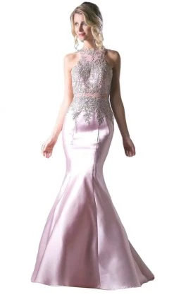 Cinderella Divine - Metallic Lace Adorned High Neck Mermaid Evening Gown Formal Gowns 21 Cinderella Divine - Metallic Lace Adorned High Neck Mermaid Evening Gown Formal Gowns