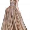 Cinderella Divine - Metallic Plunging V-Neck Evening Gown CJ505 - 1 Pc Copper In Size 10 Available Formal Gowns
