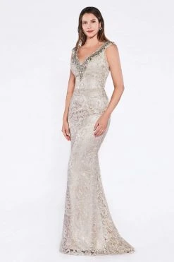 Cinderella Divine - ML2900 Beaded Ornate Lace Sheath Gown Formal Gowns