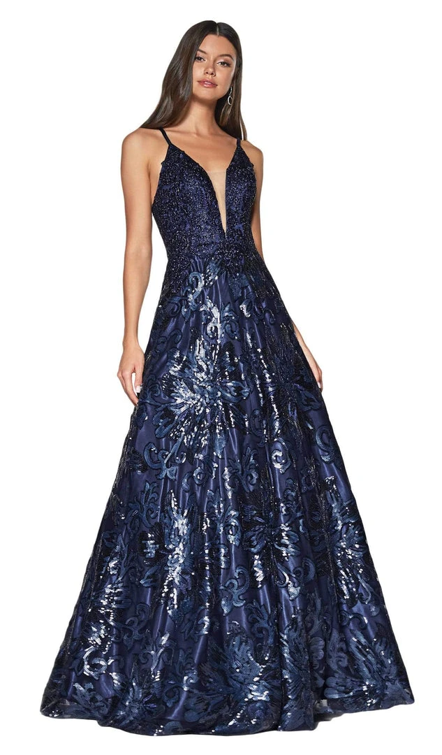 Formal Gowns Cinderella Divine - ML923 Sequined Deep V-neck A-line Dress 9 Formal Gowns Cinderella Divine - ML923 Sequined Deep V-neck A-line Dress
