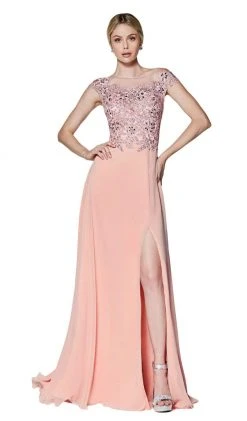 Cinderella Divine - ML937 Beaded Floral Lace Ornate Chiffon Gown Formal Gowns