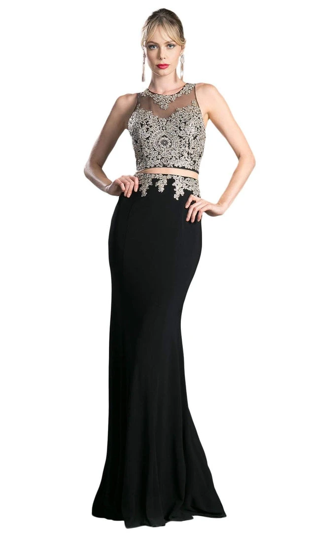 Cinderella Divine - Mock Two Piece Lace Embroidered Fitted Dress Formal Gowns 3 Cinderella Divine - Mock Two Piece Lace Embroidered Fitted Dress Formal Gowns
