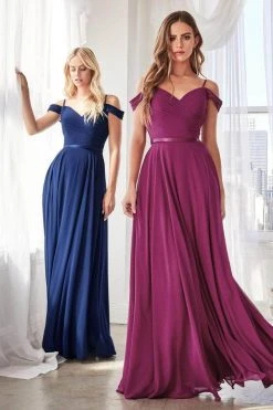 Formal Gowns Cinderella Divine - Off Shoulder Chiffon Prom Dress CD0156 - 1 Pc Navy In Size 3X Available