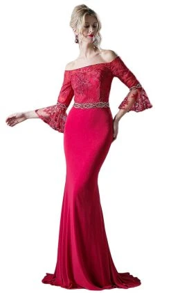 Cinderella Divine - Off-Shoulder Flounce Fitted Gown Formal Gowns