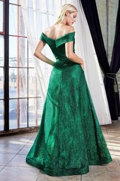 Formal Gowns Cinderella Divine - Off-Shoulder Sparkly Glitter Evening Gown CB050SC - 1 Pc Emerald In Size 6 Available