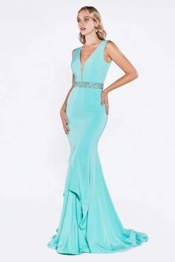 Cinderella Divine - P107 Bead Accented Deep V-neck Trumpet Dress