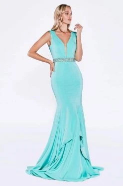 Cinderella Divine - P107 Bead Accented Deep V-neck Trumpet Dress 11 Cinderella Divine - P107 Bead Accented Deep V-neck Trumpet Dress