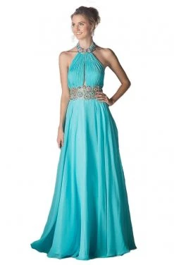 Formal Gowns Cinderella Divine - PC905 Ruched Cutout Halter Chiffon Gown