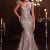 Cinderella Divine - Plunging Feathered Evening Dress CB088 - 1 Pc Silver In Size 20 Available 1 Cinderella Divine - Plunging Feathered Evening Dress CB088 - 1 Pc Silver In Size 20 Available