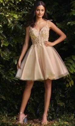 Cinderella Divine - Plunging Sweetheart Cocktail Dress CD0188 - 1 Pc Champagne In Size M Available Cocktail Dresses