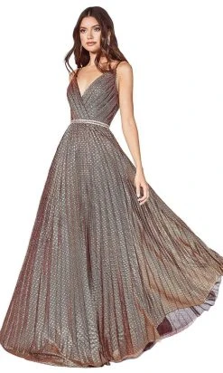 Formal Gowns Cinderella Divine - Printed V-Neck Long Dress KC896 - 1 Pc Copper In Size 18 Available
