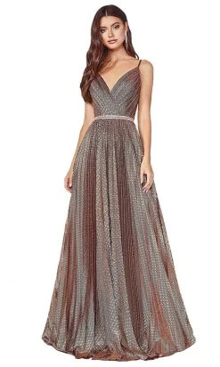 Formal Gowns Cinderella Divine - Printed V-Neck Long Dress KC896 - 1 Pc Copper In Size 18 Available