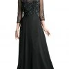 Formal Gowns Cinderella Divine - KD026 Quarter-Length Sleeves Beaded Chiffon Evening Gown