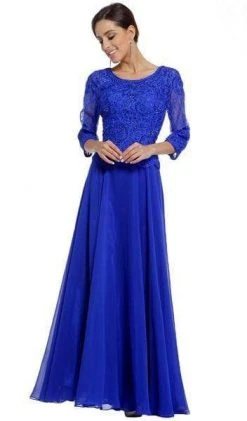 Cinderella Divine - Quarter Sleeve Soutache Bodice A-Line Long Formal Dress 14327 Formal Gowns