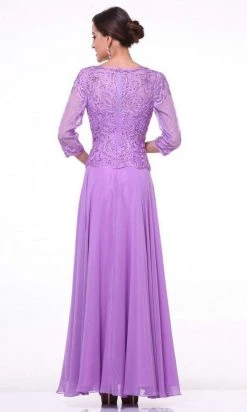 Cinderella Divine - Quarter Sleeve Soutache Bodice A-Line Long Formal Dress 14327 Formal Gowns