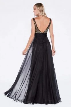 Formal Gowns Cinderella Divine - Rhinestone Embellished Sheer Chiffon Evening Dress