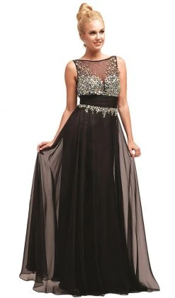 Formal Gowns Cinderella Divine - Rhinestone Embellished Sheer Chiffon Evening Dress