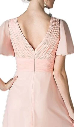 Cinderella Divine - Rosette Accented Ruched V-neck A-line Dress Formal Gowns