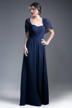 Formal Gowns Cinderella Divine - Ruched Semi-Sweetheart Dress With Cape Detail