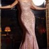 Cinderella Divine - Scoop Neck Beaded Prom Gown J814 - 1 Pc Rose Gold In Size 10 Available 1 Cinderella Divine - Scoop Neck Beaded Prom Gown J814 - 1 Pc Rose Gold In Size 10 Available