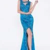 Formal Gowns Cinderella Divine - Scoop Neck Embellished Asymmetric Evening Gown