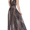 Cinderella Divine - Sequined Deep V-neck A-line Gown CD09 - 1 Pc Dark Silver In Size 6 Available 1 Cinderella Divine - Sequined Deep V-neck A-line Gown CD09 - 1 Pc Dark Silver In Size 6 Available