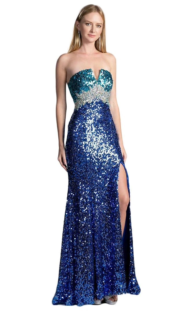 Cinderella Divine - Sequined Fitted Evening Gown With Slit 3 Cinderella Divine - Sequined Fitted Evening Gown With Slit
