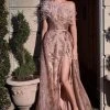 Cinderella Divine - Sequined High Slit Prom Dress CB083 - 1 Pc Rose Gold In Size 8 Available