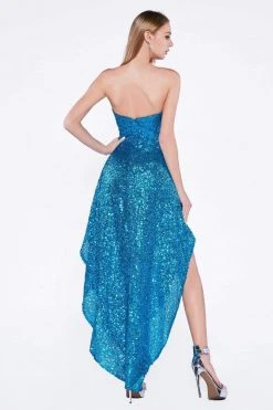 Cinderella Divine - Sequined Sweetheart High Low A-line Dress Cocktail Dresses