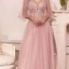 Formal Gowns Cinderella Divine - Sheer Bishop Sleeve Evening Dress CD0182