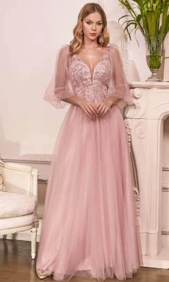Formal Gowns Cinderella Divine - Sheer Bishop Sleeve Evening Dress CD0182