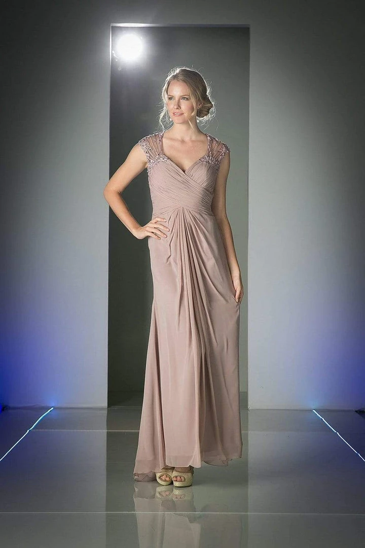 Cinderella Divine - Sheer Embellished V-neck Sheath Dress Formal Gowns 12 Cinderella Divine - Sheer Embellished V-neck Sheath Dress Formal Gowns