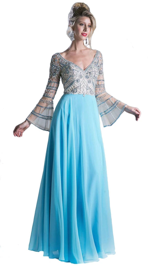 Cinderella Divine - Sheer Long Bell Sleeves Beaded Chiffon Evening Gown 7 Cinderella Divine - Sheer Long Bell Sleeves Beaded Chiffon Evening Gown