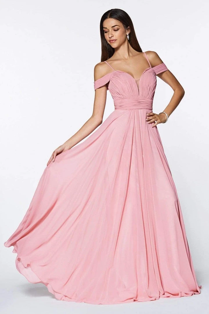 Cinderella Divine - Shirred Plunging Sweetheart Cold Shoulder Chiffon Gown Formal Gowns 8 Cinderella Divine - Shirred Plunging Sweetheart Cold Shoulder Chiffon Gown Formal Gowns