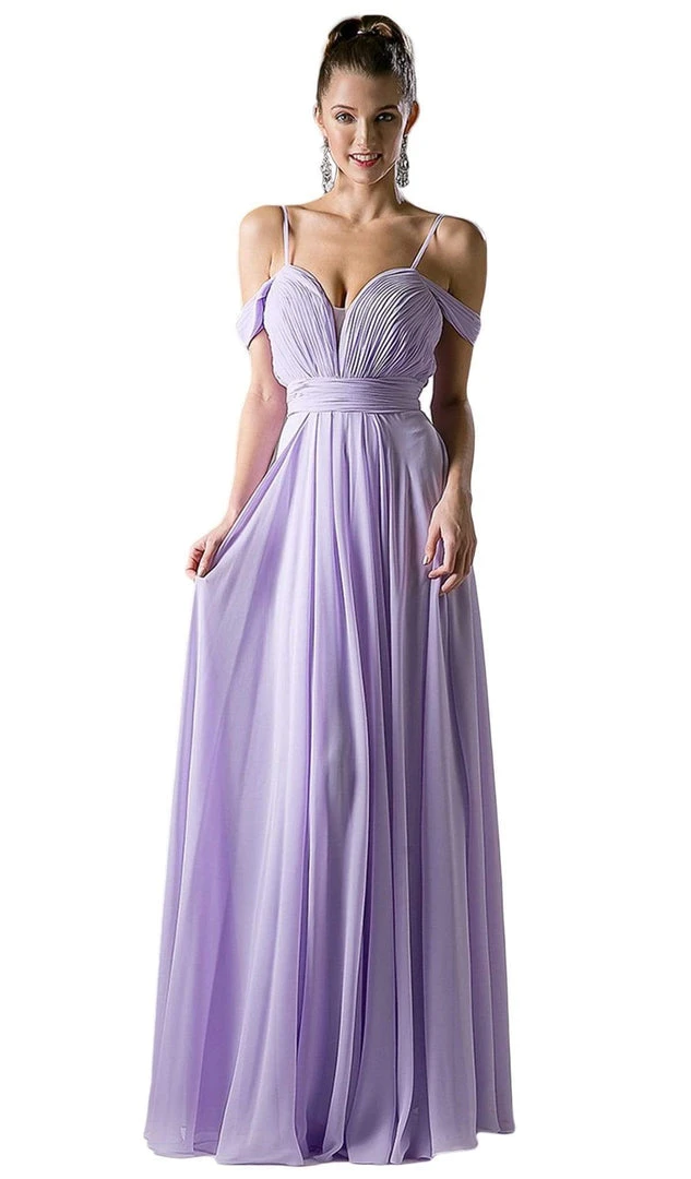 Cinderella Divine - Shirred Plunging Sweetheart Cold Shoulder Chiffon Gown Formal Gowns 6 Cinderella Divine - Shirred Plunging Sweetheart Cold Shoulder Chiffon Gown Formal Gowns