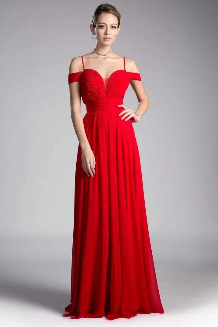 Cinderella Divine - Shirred Plunging Sweetheart Cold Shoulder Chiffon Gown Formal Gowns 10 Cinderella Divine - Shirred Plunging Sweetheart Cold Shoulder Chiffon Gown Formal Gowns