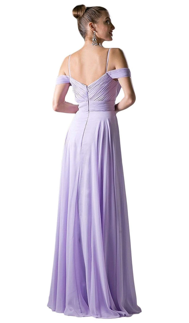 Cinderella Divine - Shirred Plunging Sweetheart Cold Shoulder Chiffon Gown Formal Gowns 7 Cinderella Divine - Shirred Plunging Sweetheart Cold Shoulder Chiffon Gown Formal Gowns