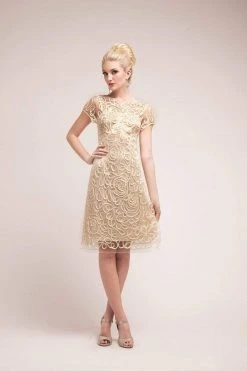 Cinderella Divine - Short Sleeve Illusion Bateau Sheath Dress