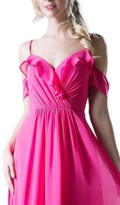 Formal Gowns Cinderella Divine - Simple V-neck Ruffled A-line Dress